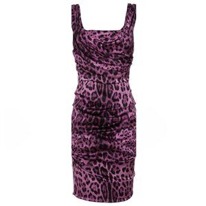 Vintage Y2k Dolce and Gabbana Silk Blend Pink Black Leopard Dress